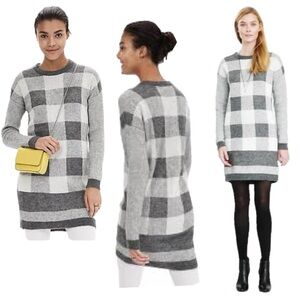 Banana republic Gray BUFFALO CHECK SWEATER DRESS Sz M long sleeve